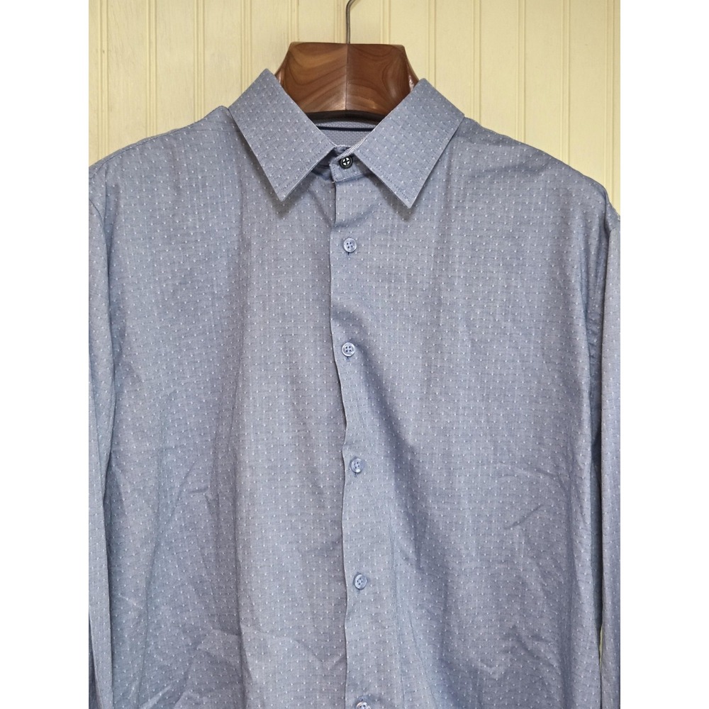 Duchamp London Shirt Mens 17.5 Blue Geometric Tailored Fit Dress Long‎ Sleeve